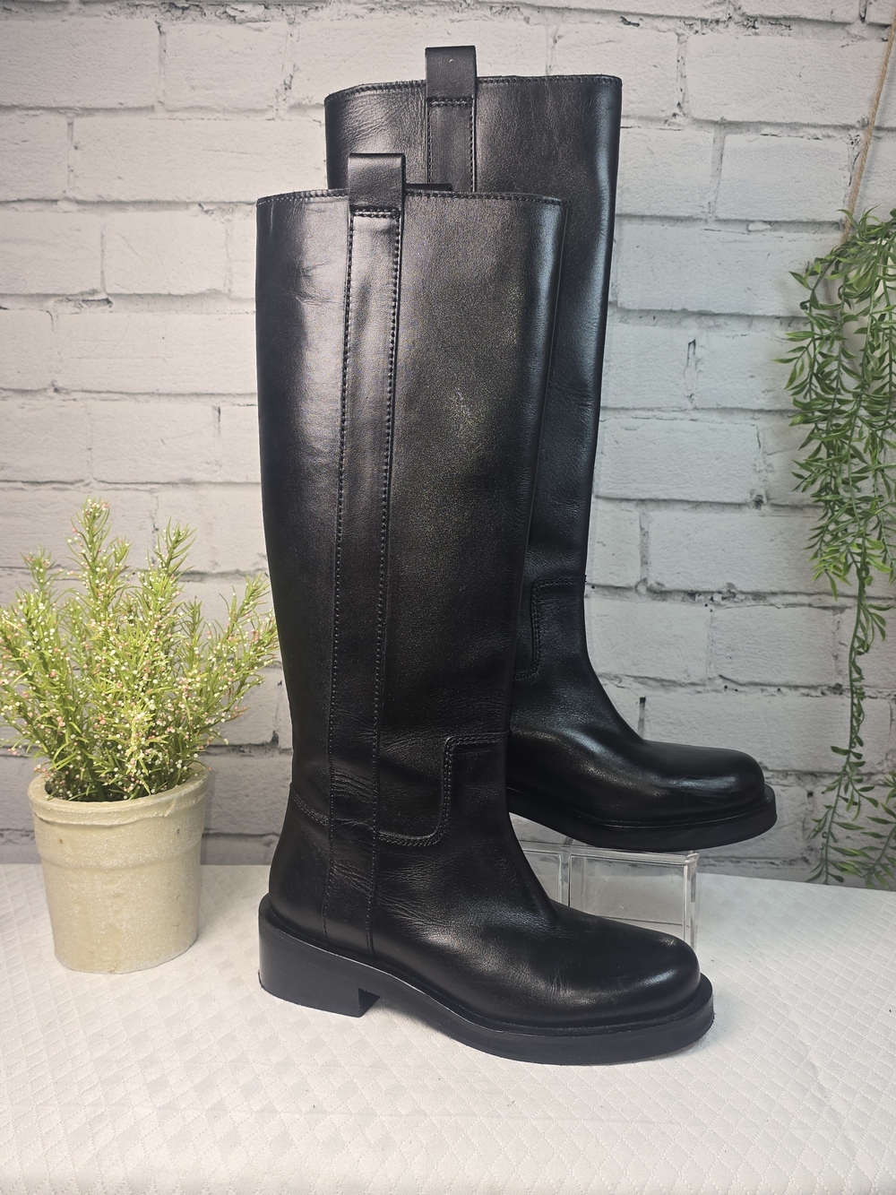 ZARA BLACK LEATHER KNEE HIGH RIDING BOOTS ESQUESTRIAN LUXURY MINIMALIST WOMEN 36